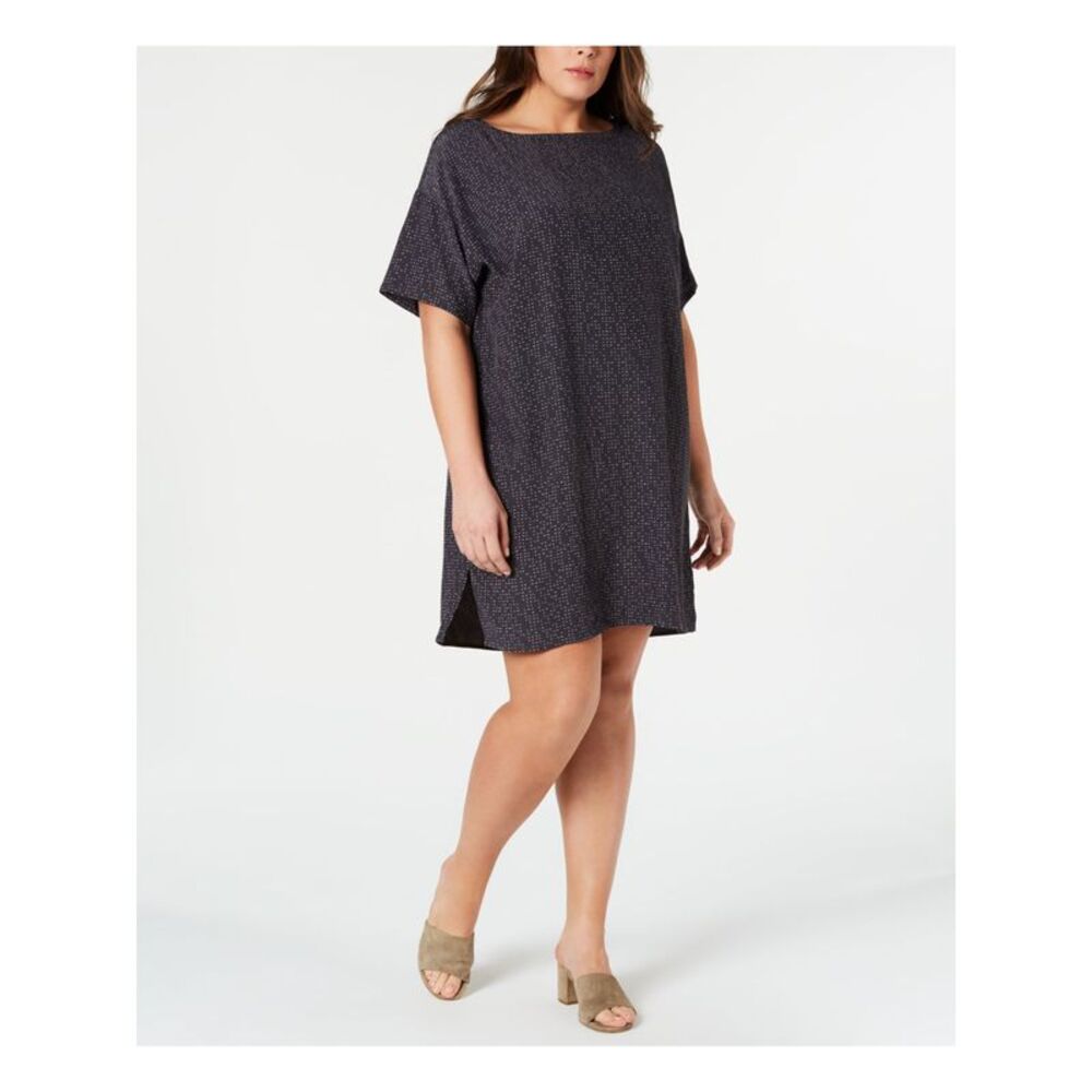 EILEEN FISHER Womens Gray Short Sleeve Knee Length Shift Dress Plus 1X